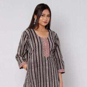 Black - Bagh Block Printed Cotton Kurta with Palazzo & Dupatta Set 15