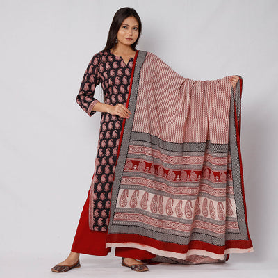 Black - Bagh Block Printed Cotton Kurta with Palazzo & Dupatta Set