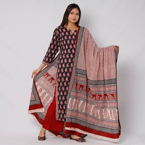 Black - Bagh Block Printed Cotton Kurta with Palazzo & Dupatta Set