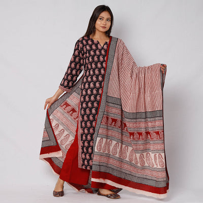 Black - Bagh Block Printed Cotton Kurta with Palazzo & Dupatta Set