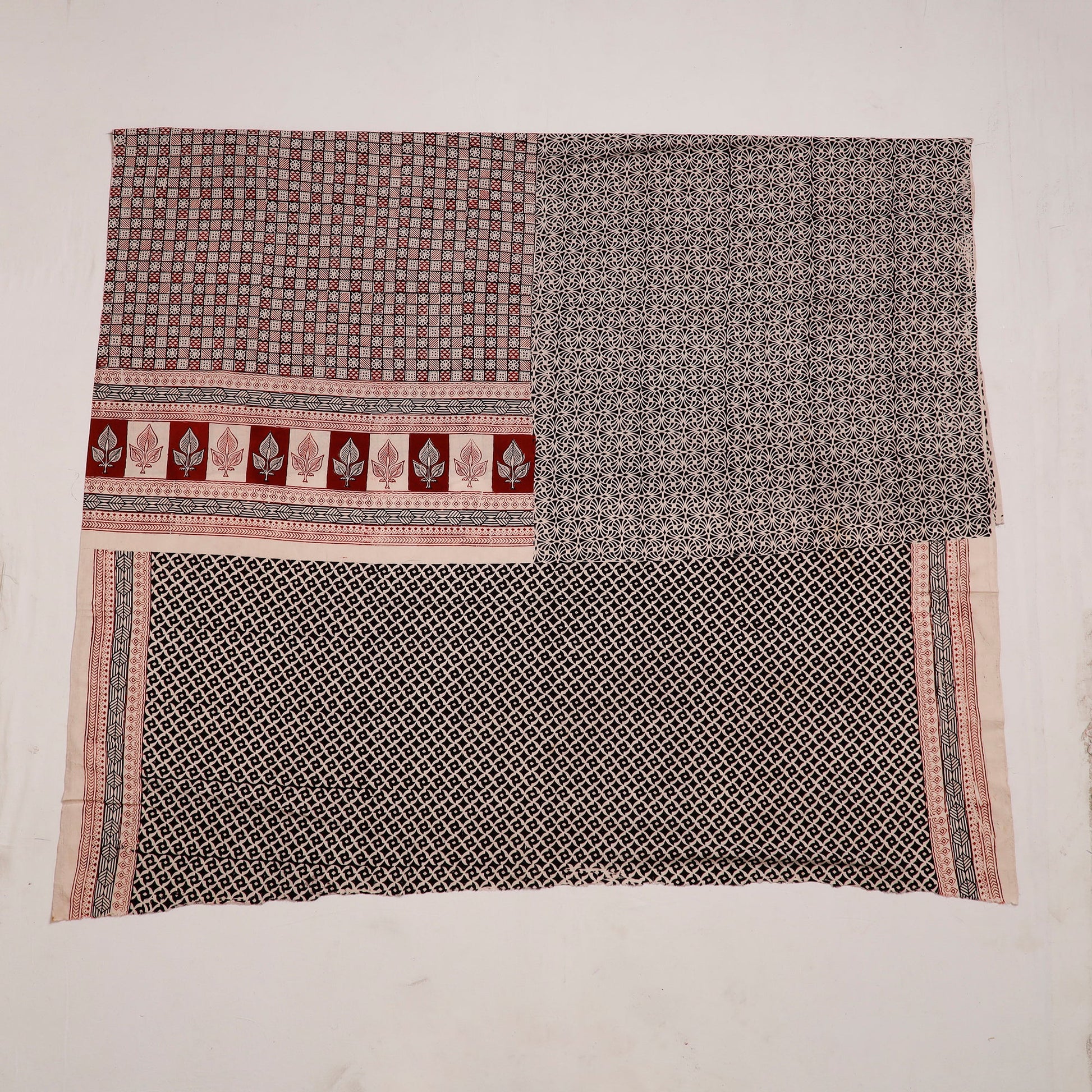 Black - Natural Dyed Cotton Bagh Print Kurta Material (2.2 m) 05