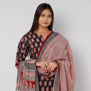 Black - Bagh Block Printed Cotton Kurta with Palazzo & Dupatta Set