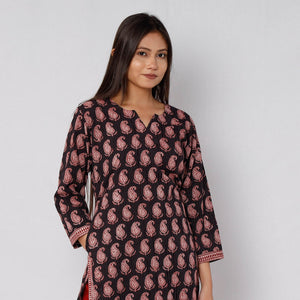 Black - Bagh Block Printed Cotton Kurta with Palazzo & Dupatta Set