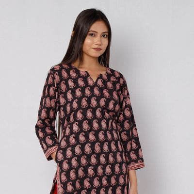 Black - Bagh Block Printed Cotton Kurta with Palazzo & Dupatta Set