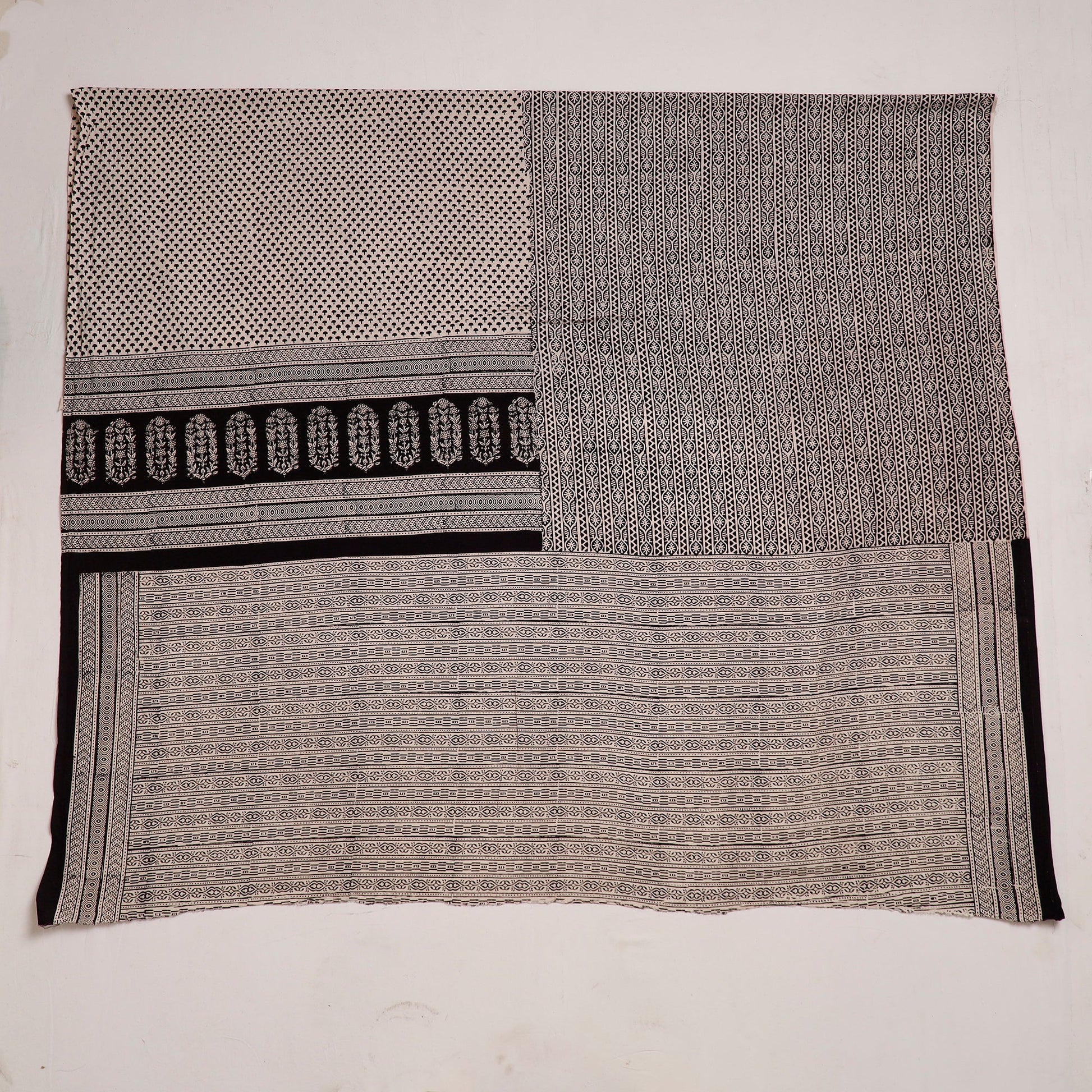 Black - Natural Dyed Cotton Bagh Print Kurta Material (2.2 m) 10