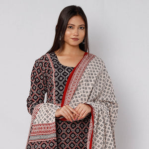 Black - Bagh Block Printed Cotton Kurta with Palazzo & Dupatta Set 06