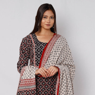 Black - Bagh Block Printed Cotton Kurta with Palazzo & Dupatta Set 06