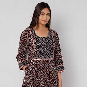 Black - Bagh Block Printed Cotton Kurta with Palazzo & Dupatta Set 06