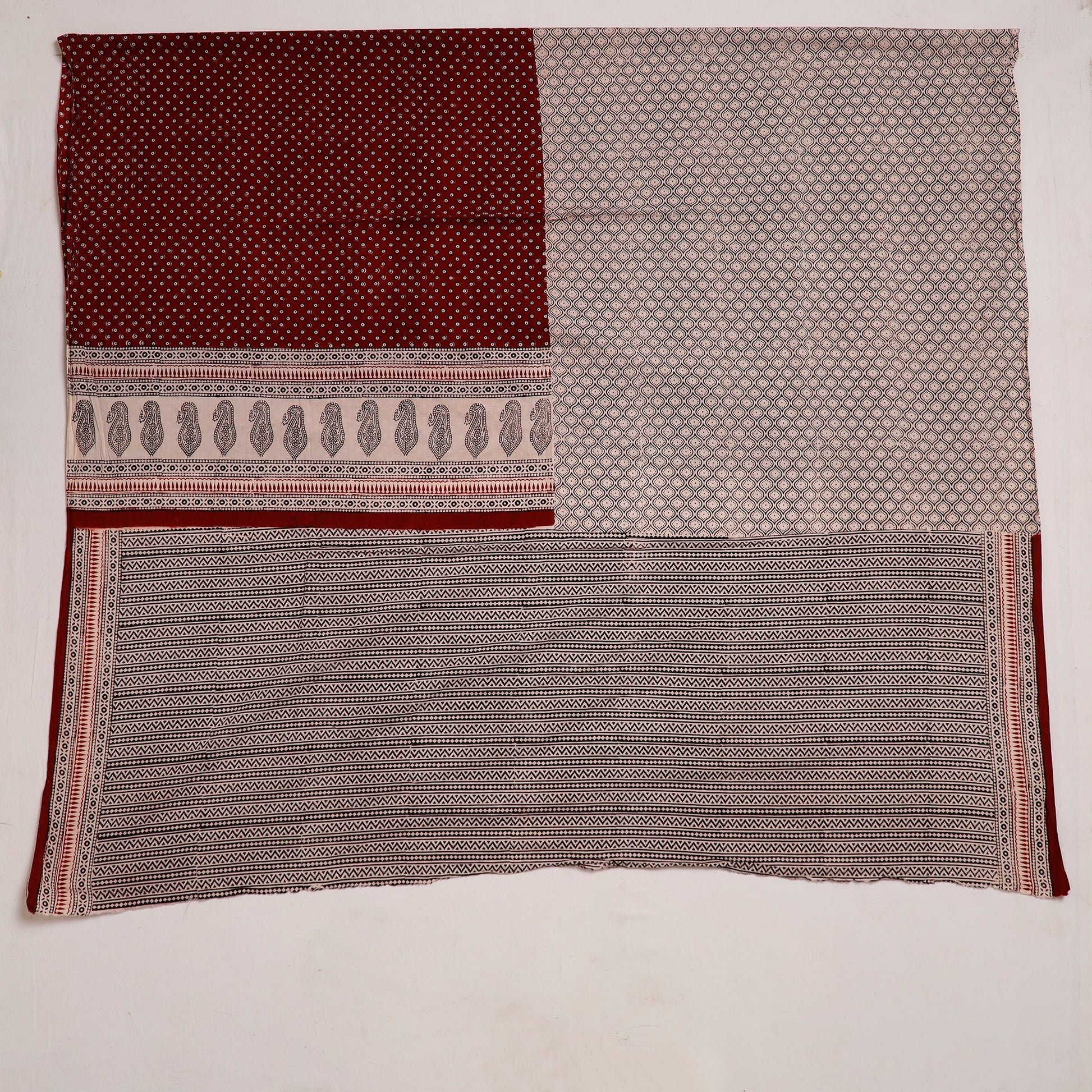 Black - Natural Dyed Cotton Bagh Print Kurta Material (2.2 m) 09