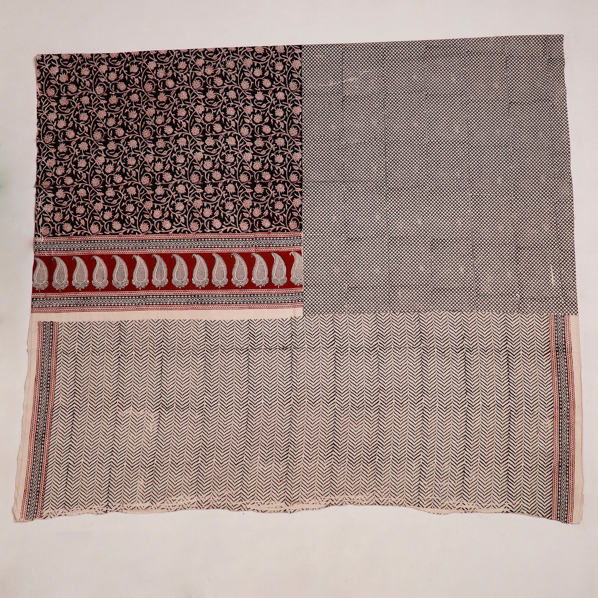 Black  - Natural Dyed Cotton Bagh Print Kurta Material (2.25 m) 02
