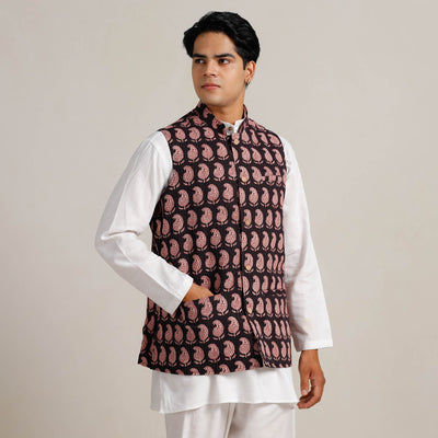Black -  Bagh Print Nehru Jacket for Men 10