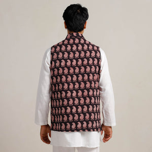 Black -  Bagh Print Nehru Jacket for Men 10