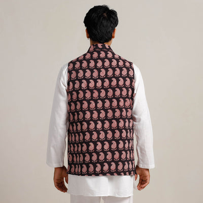 Black -  Bagh Print Nehru Jacket for Men 10