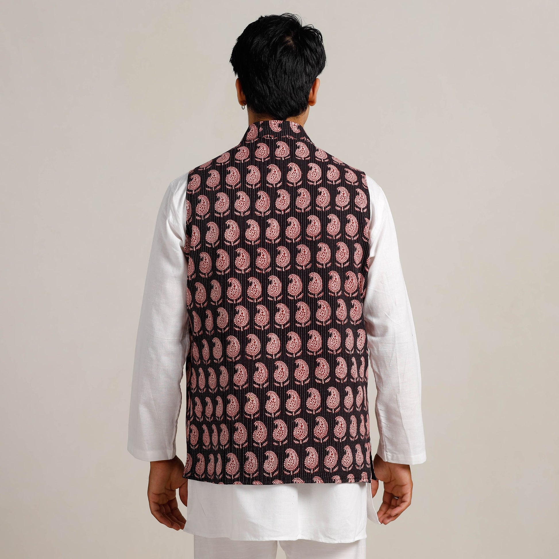 Black -  Bagh Print Nehru Jacket for Men 10
