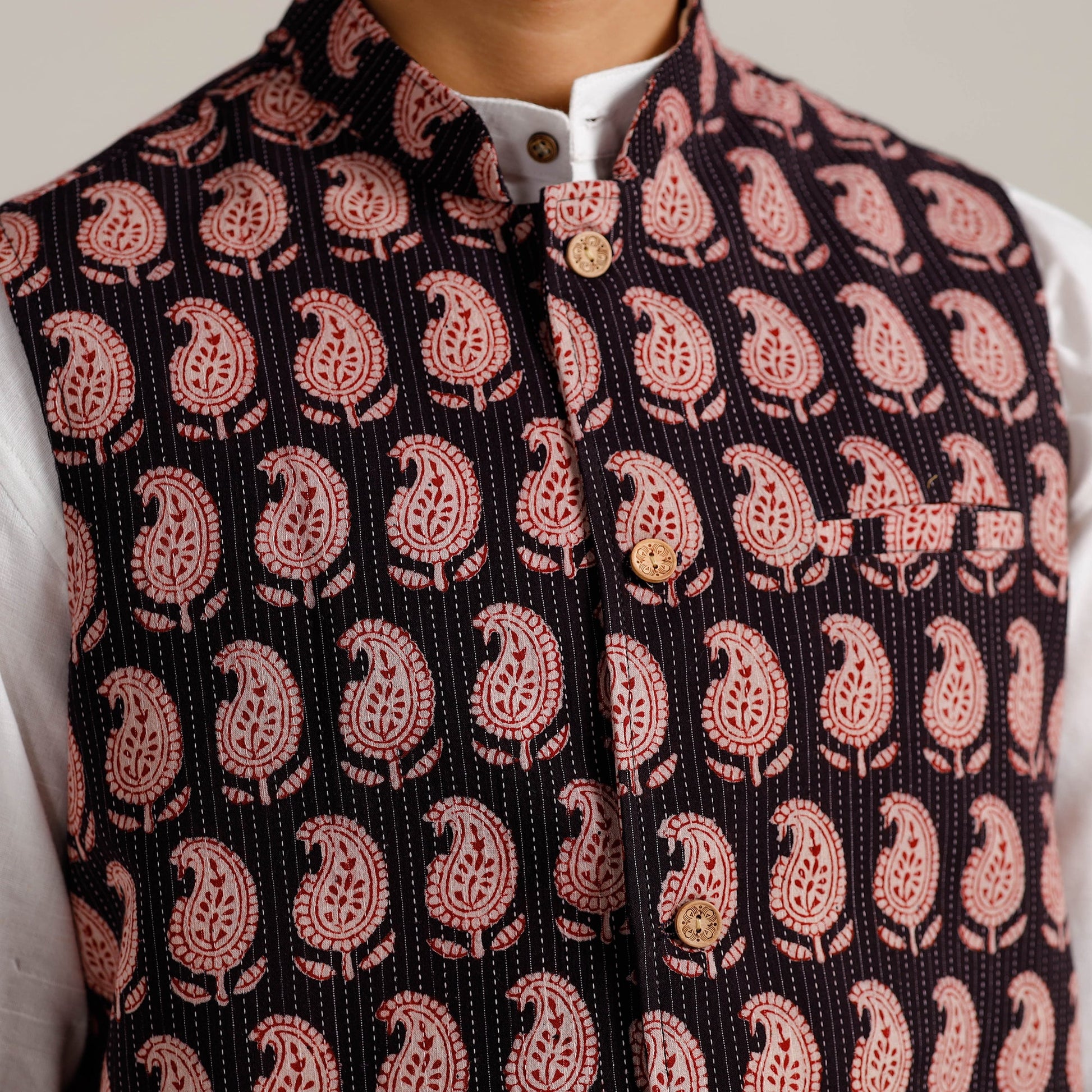 Black -  Bagh Print Nehru Jacket for Men 10