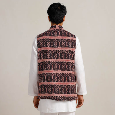 Black -  Bagh Print Nehru Jacket for Men 02
