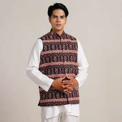 Black -  Bagh Print Nehru Jacket for Men 02