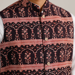 Black -  Bagh Print Nehru Jacket for Men 02