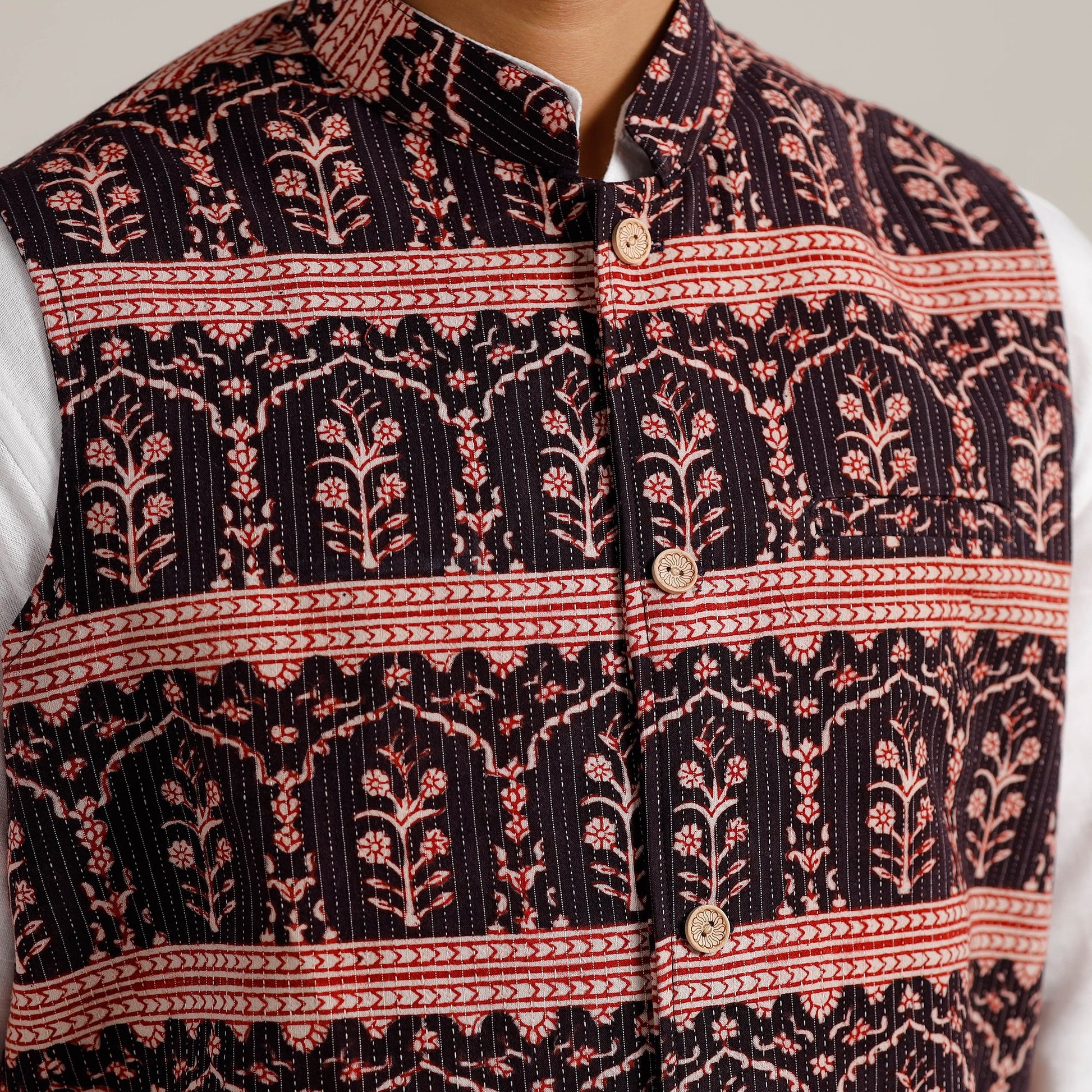 Black -  Bagh Print Nehru Jacket for Men 02