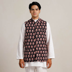 Black -  Bagh Print Nehru Jacket for Men 09