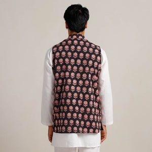 Black -  Bagh Print Nehru Jacket for Men 09