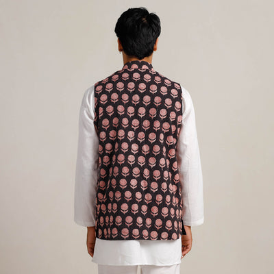 Black -  Bagh Print Nehru Jacket for Men 09