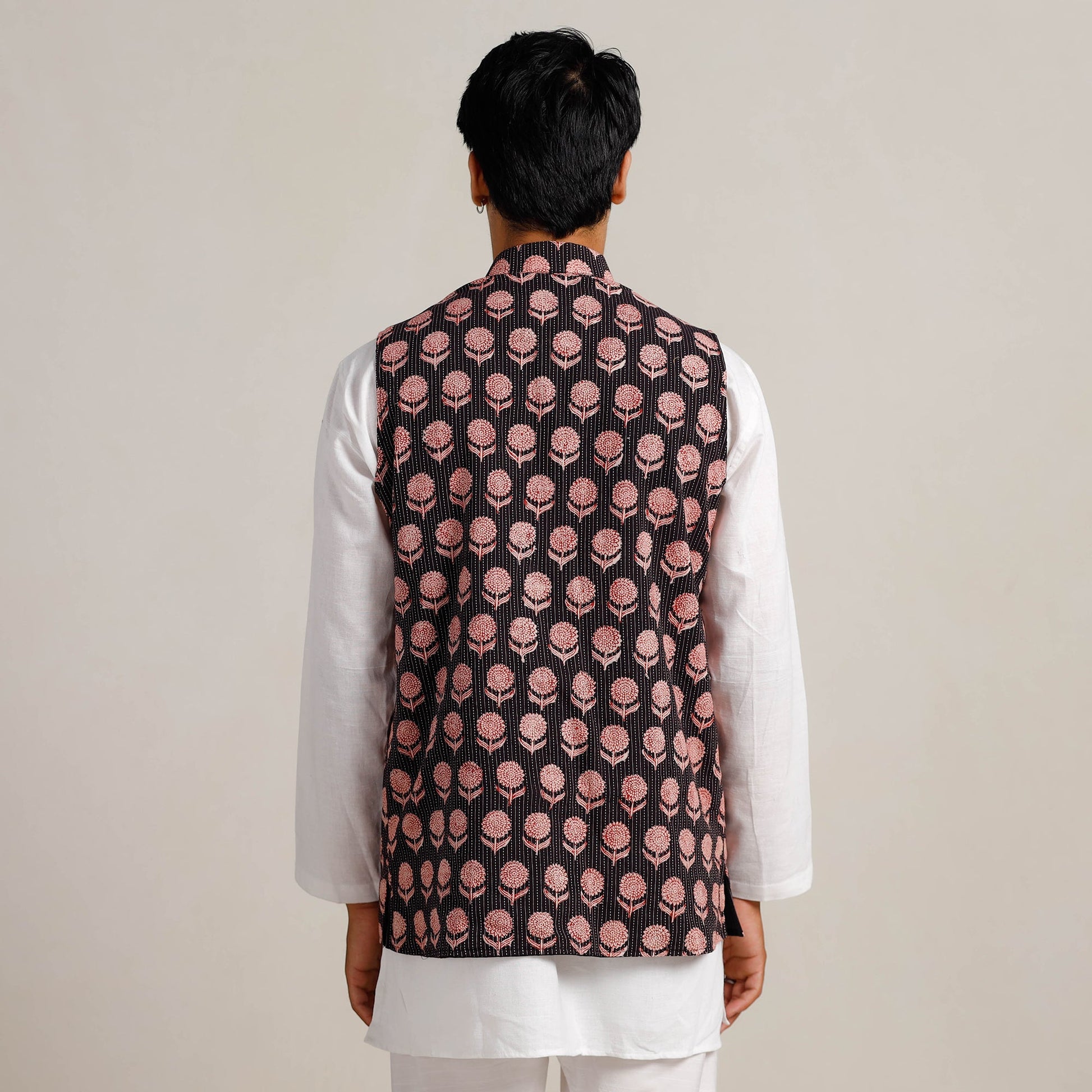 Black -  Bagh Print Nehru Jacket for Men 09