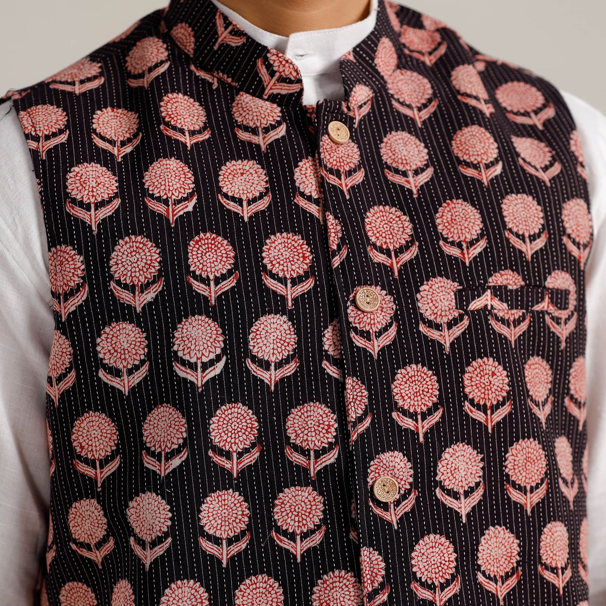 Black -  Bagh Print Nehru Jacket for Men 09