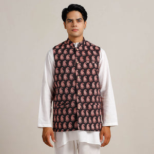 Black -  Bagh Print Nehru Jacket for Men 05