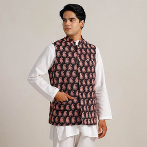 Black -  Bagh Print Nehru Jacket for Men 05