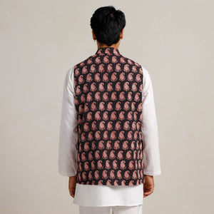 Black -  Bagh Print Nehru Jacket for Men 05