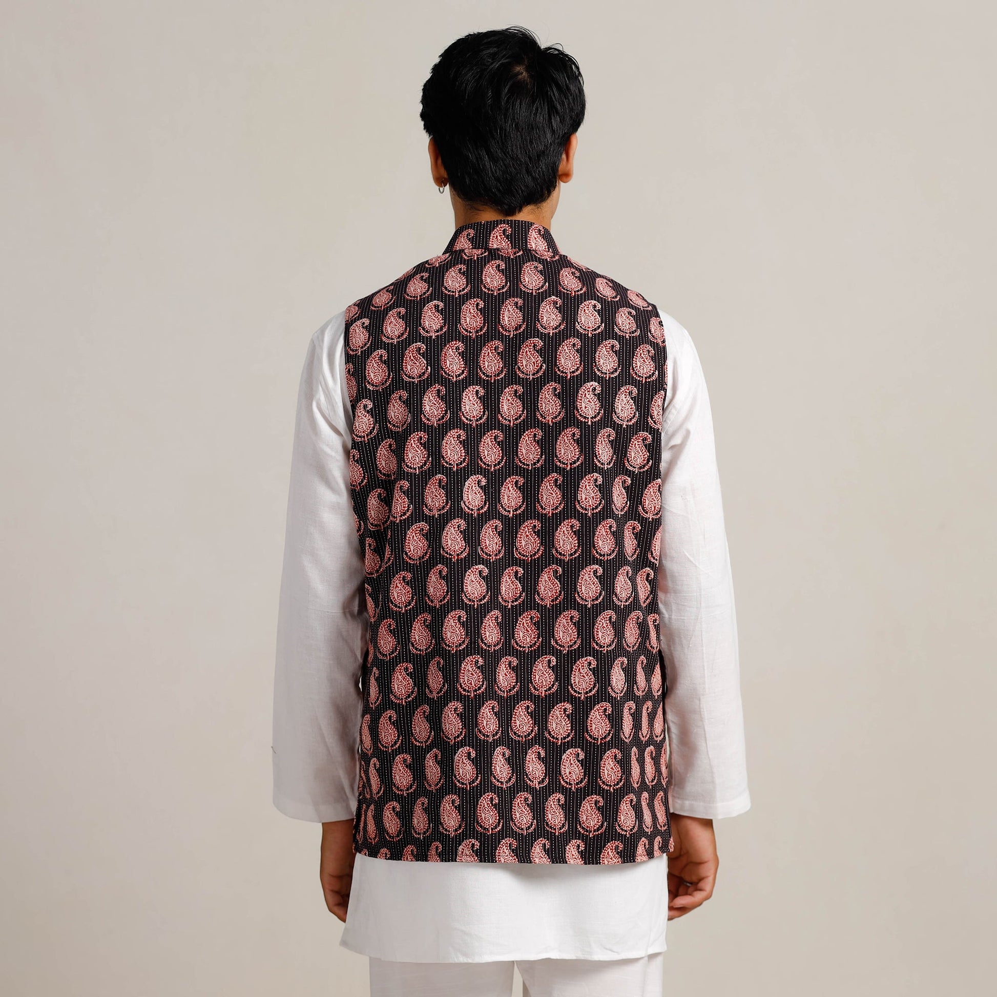 Black -  Bagh Print Nehru Jacket for Men 05