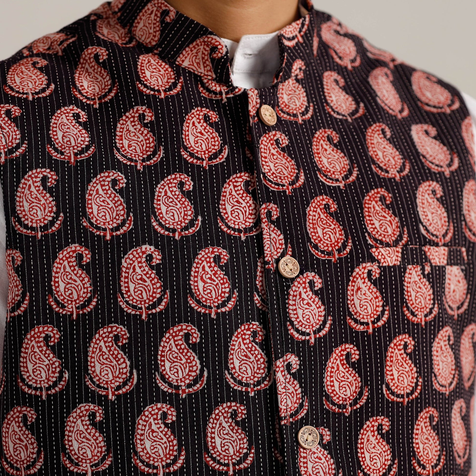 Black -  Bagh Print Nehru Jacket for Men 05
