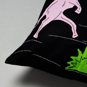 Black - Pipli Applique Work Cotton Cushion Cover (16 x 16 in)