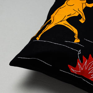 Black - Pipli Applique Work Cotton Cushion Cover (16 x 16 in)