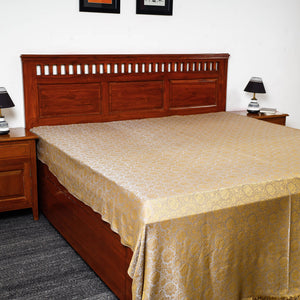 Beige - Himroo Handloom Jacquard Mercerized Cotton Double Bed Cover (98 x 88 in)
