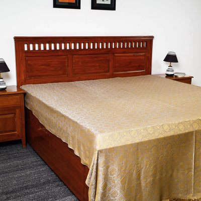 Beige - Himroo Handloom Jacquard Mercerized Cotton Double Bed Cover (98 x 88 in)