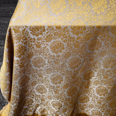 Beige - Himroo Handloom Jacquard Mercerized Cotton Double Bed Cover (98 x 88 in)