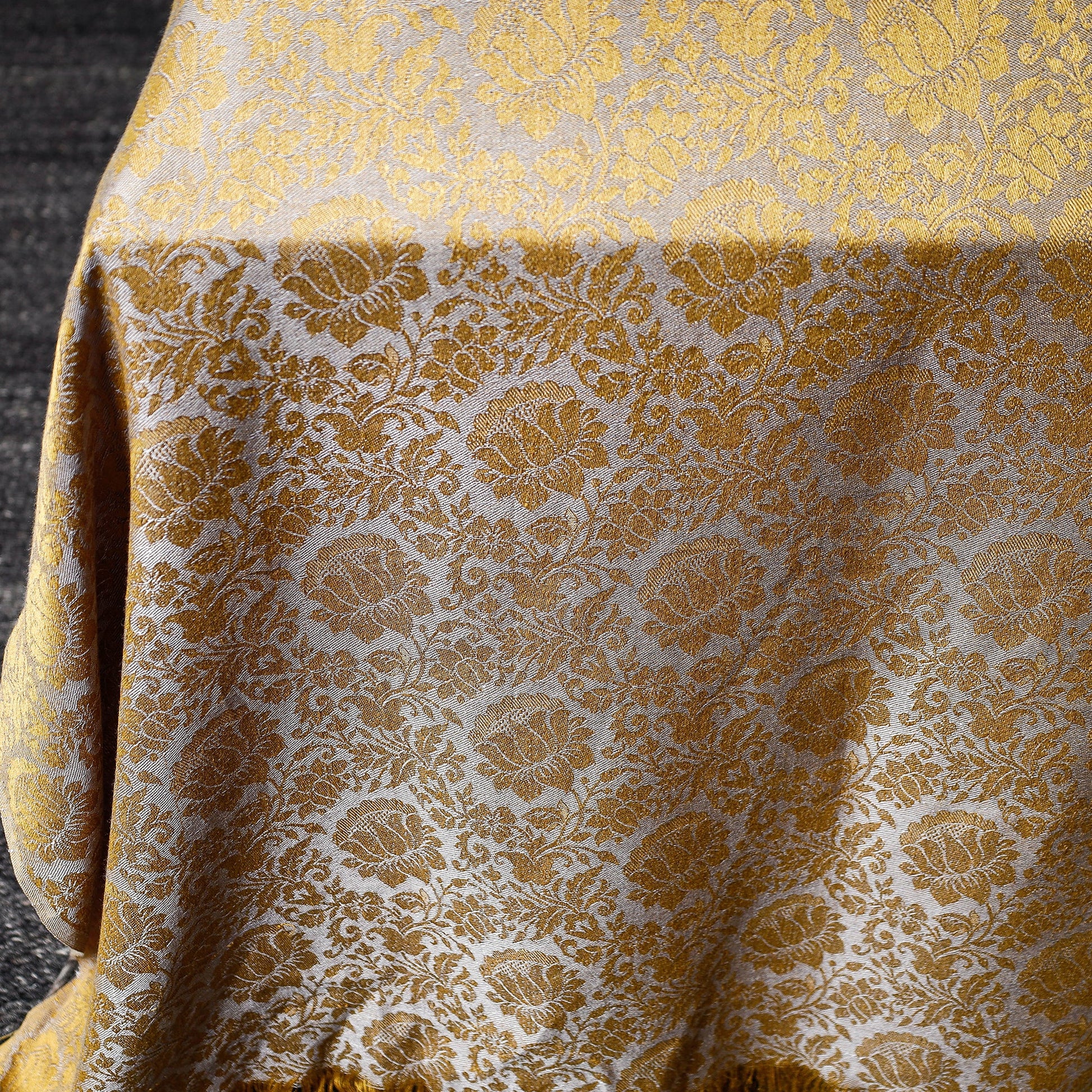 Beige - Himroo Handloom Jacquard Mercerized Cotton Double Bed Cover (98 x 88 in)
