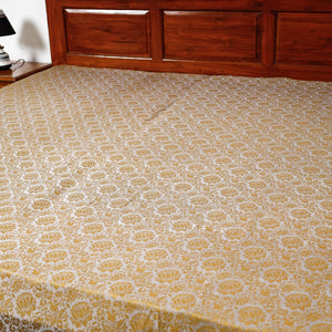 Beige - Himroo Handloom Jacquard Mercerized Cotton Double Bed Cover (98 x 88 in)