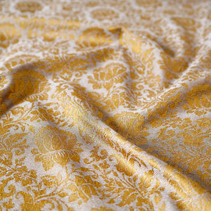 Beige - Himroo Handloom Jacquard Mercerized Cotton Double Bed Cover (98 x 88 in)