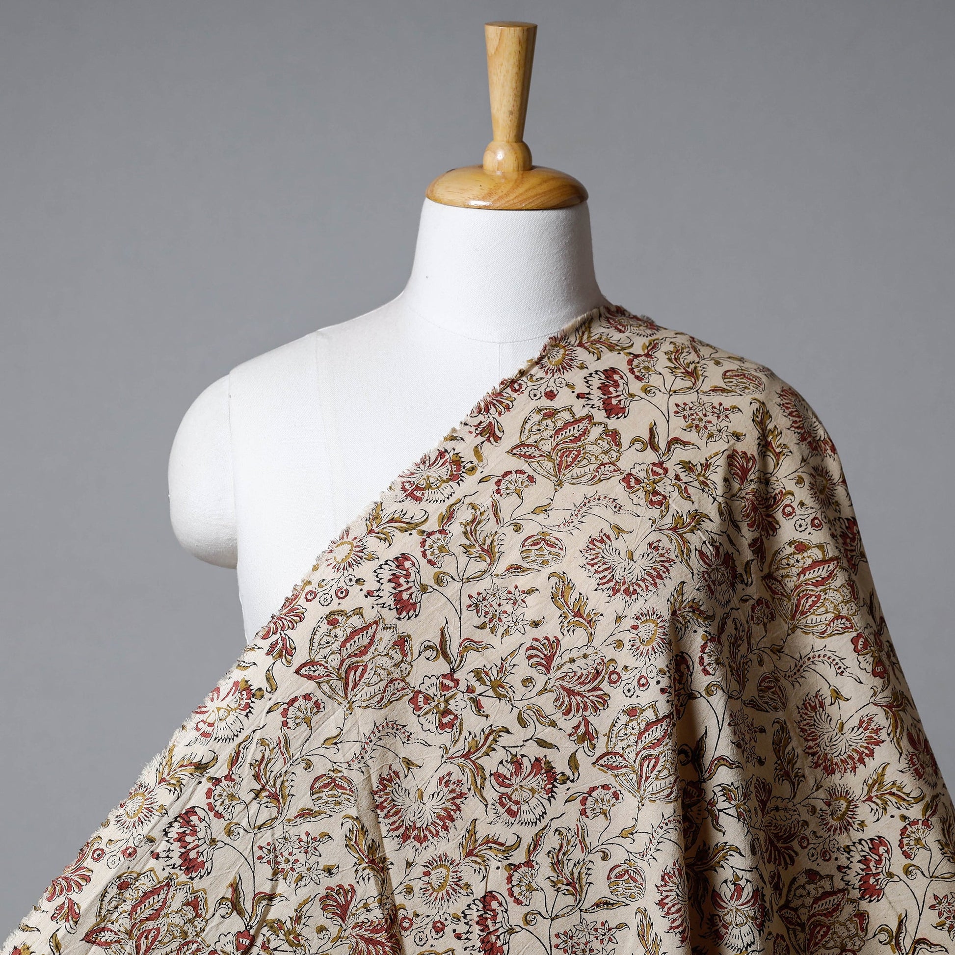 Beige - Pedana Kalamkari Hand Block Printed Cotton Fabric