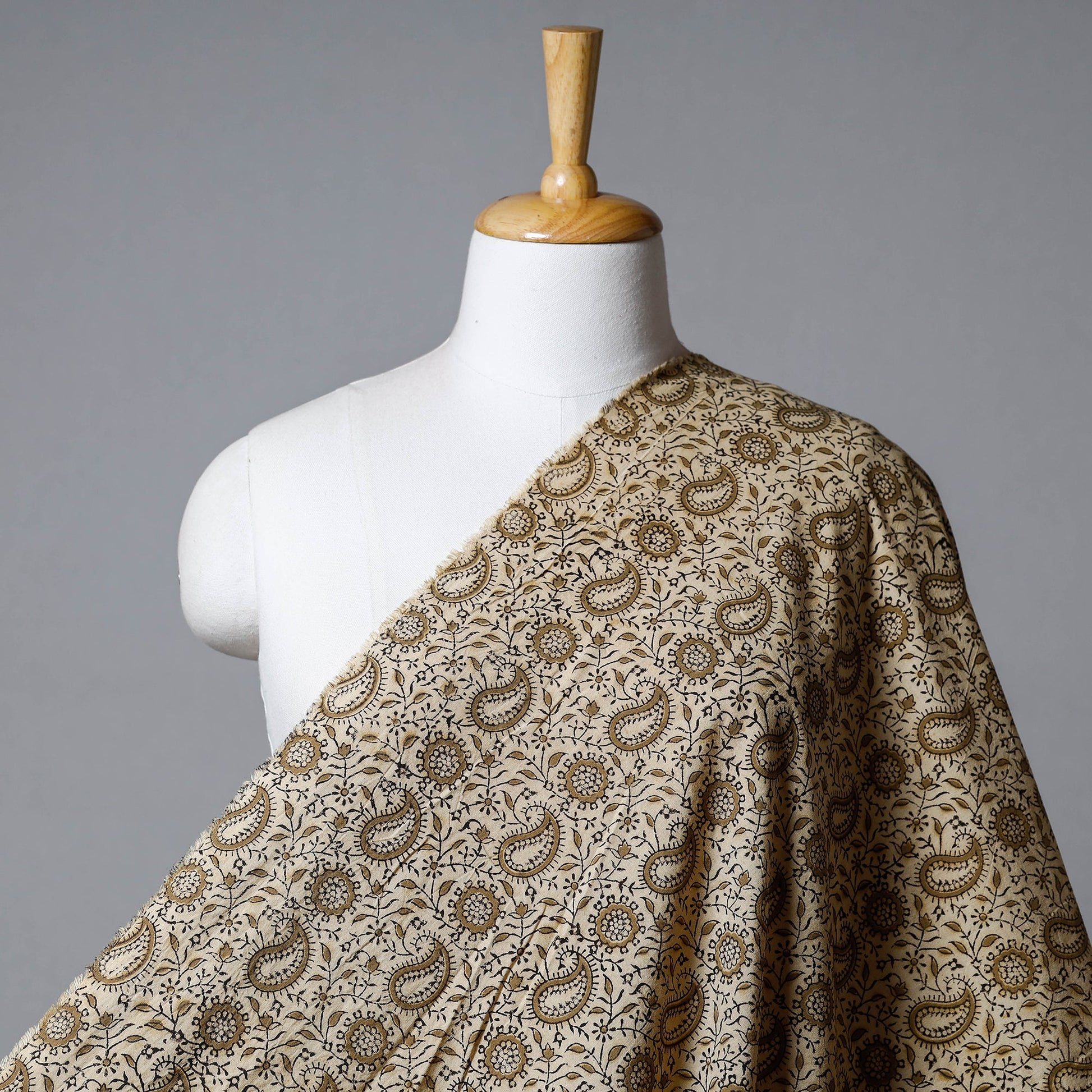 Beige - Pedana Kalamkari Hand Block Printed Cotton Fabric