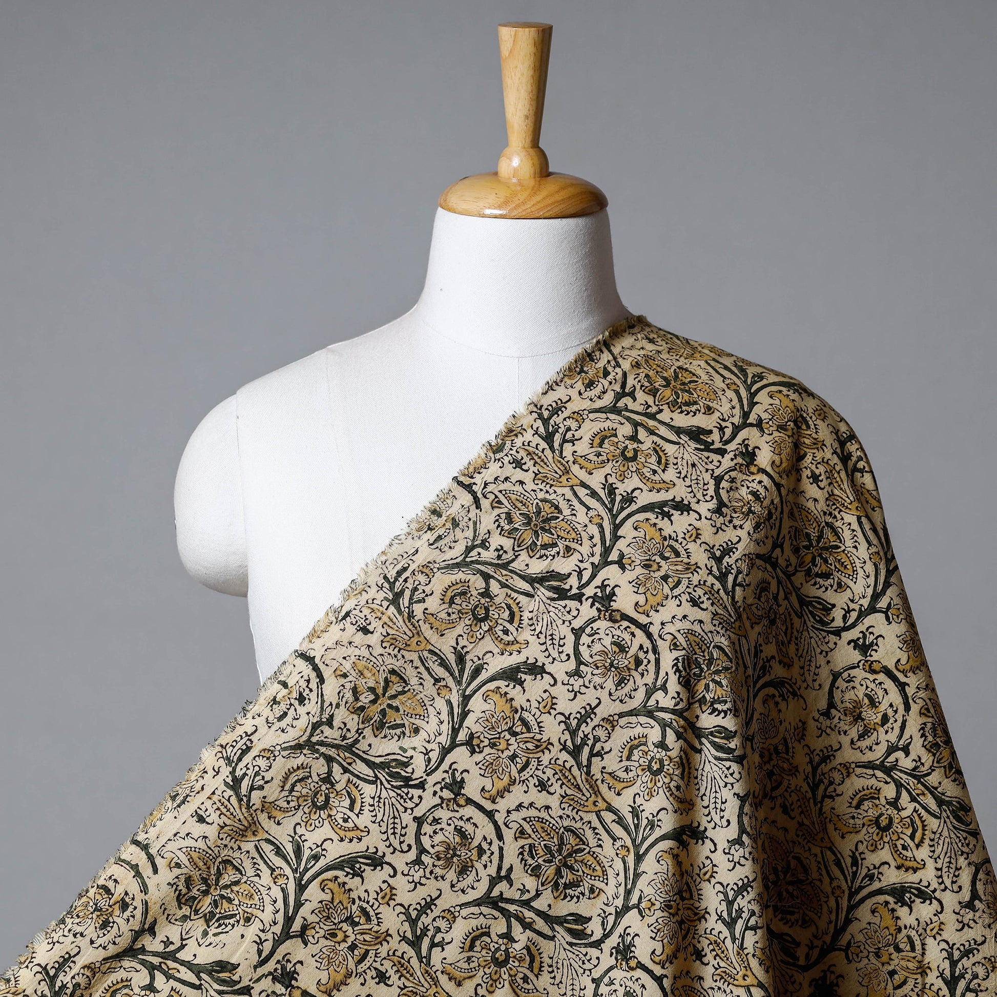 Beige - Pedana Kalamkari Block Printed Cotton Fabric 04