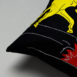 Black - Pipli Applique Work Cotton Cushion Cover (16 x 16 in)