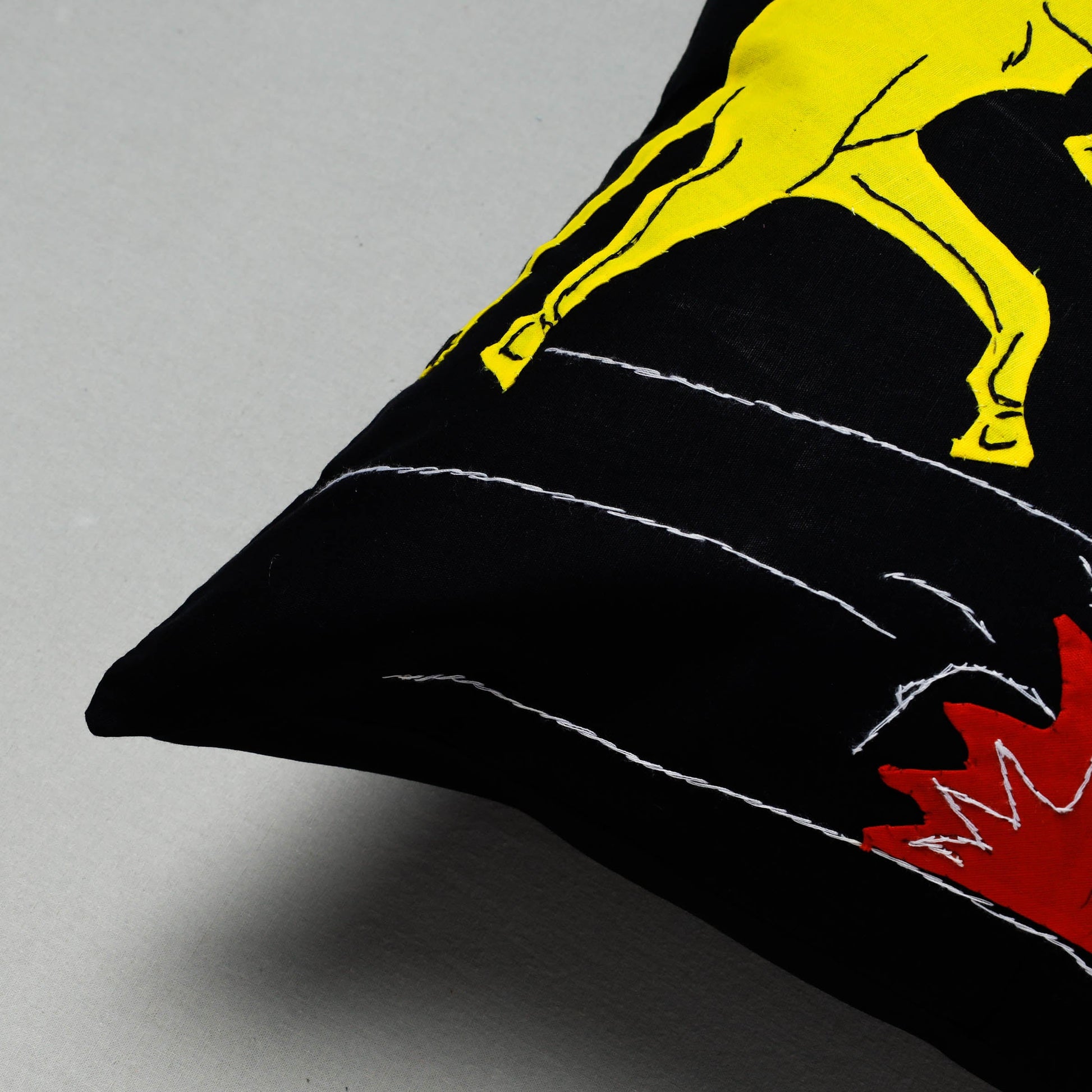 Black - Pipli Applique Work Cotton Cushion Cover (16 x 16 in)