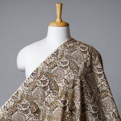 Beige - Pedana Kalamkari Hand Block Printed Cotton Fabric