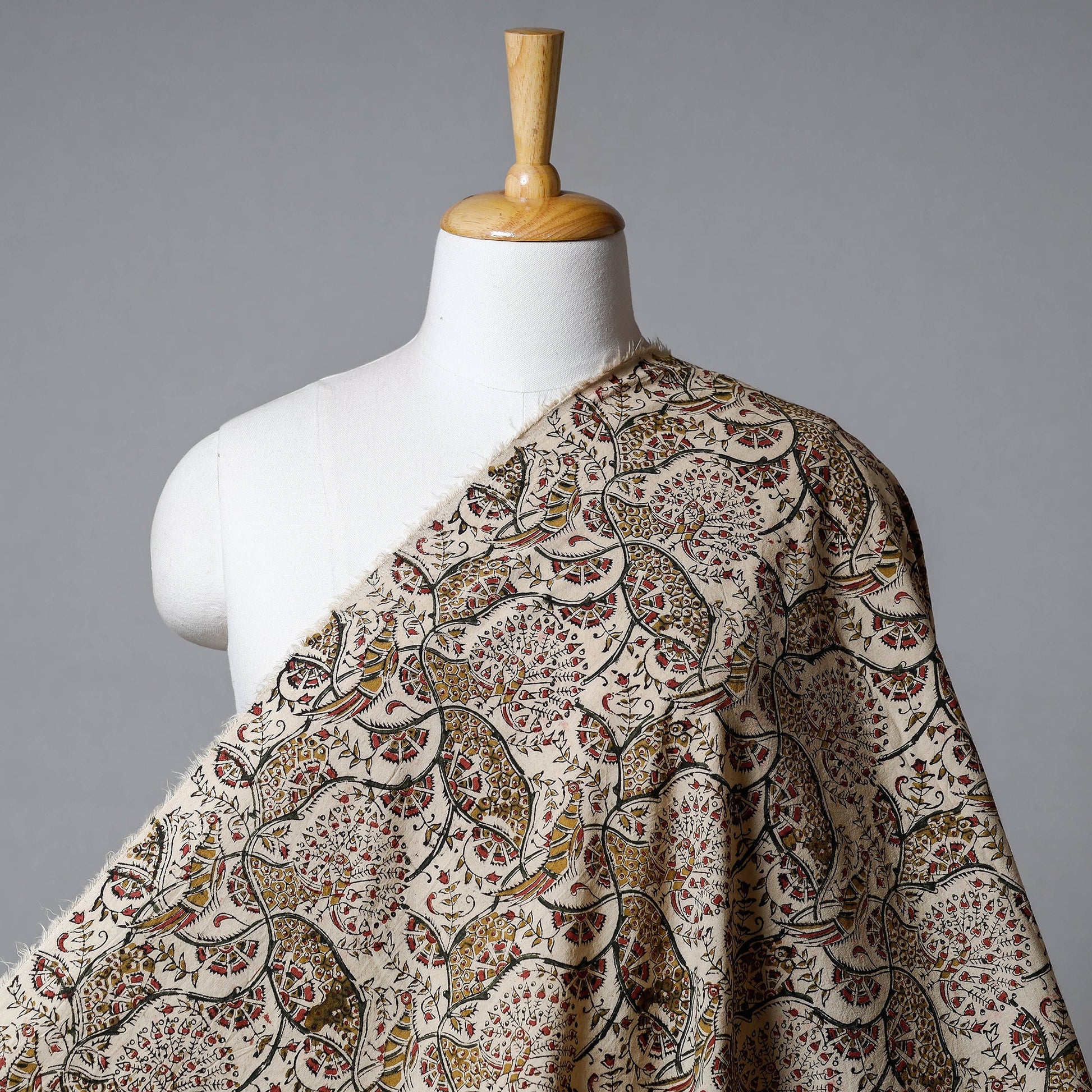Beige - Pedana Kalamkari Hand Block Printed Cotton Fabric