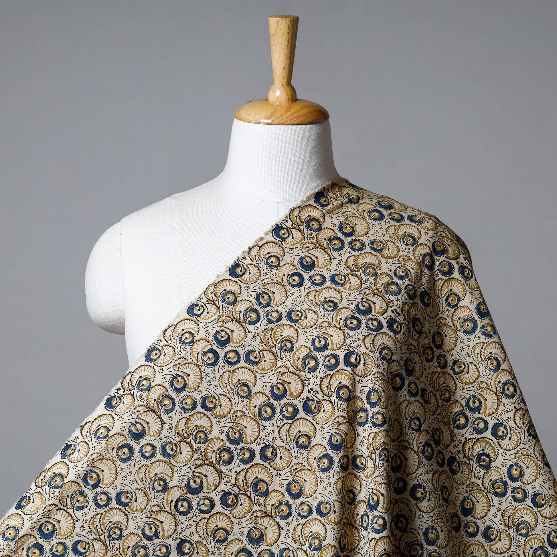 Beige - Pedana Kalamkari Hand Block Printed Cotton Fabric