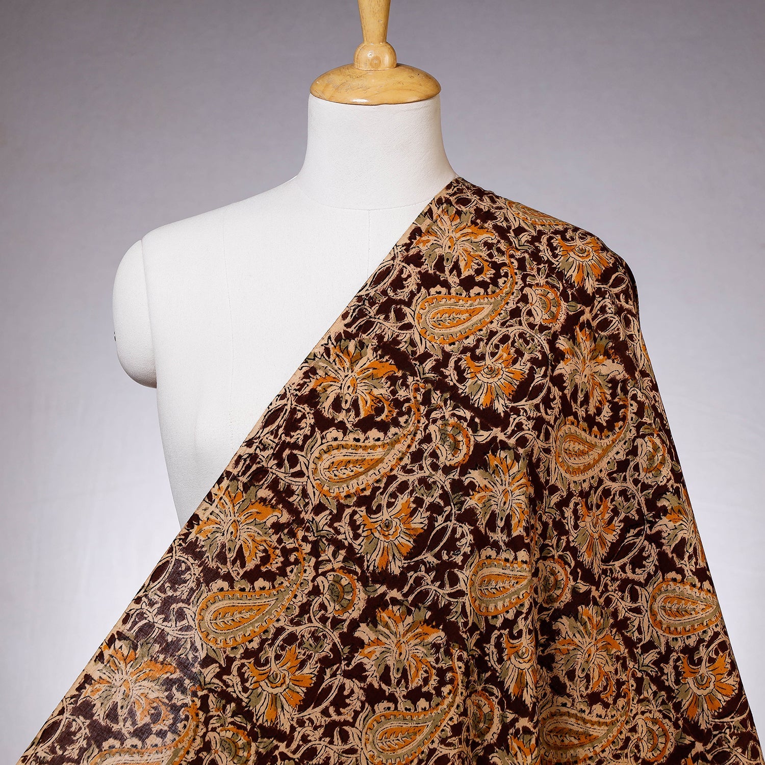 Black - Pedana Kalamkari Block Printed Cotton Fabric